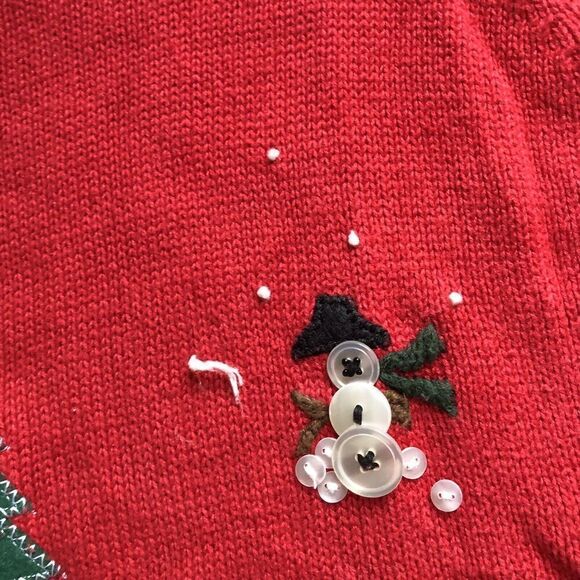 Quacker Factory Red Button Snowman Christmas Sweater Women’s Sz L A1252 - Picture 5 of 7